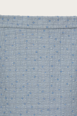 Голубая твидовая юбка-макси в стразах