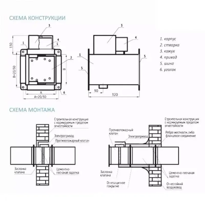 Противопожарный клапан ФКС-1М (EI60)-НЗ-180