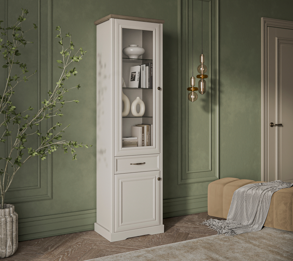 TOSCANA NEW, Шкаф с витриной 1V1D1S. Цвет ПЕРСИДСКИЙ ЖЕМЧУГ/КАНЬОН