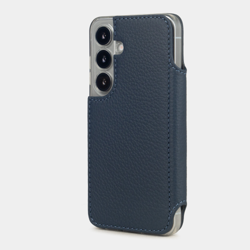 Чехол-книжка для Samsung Galaxy S25 из кожи теленка, синего цвета