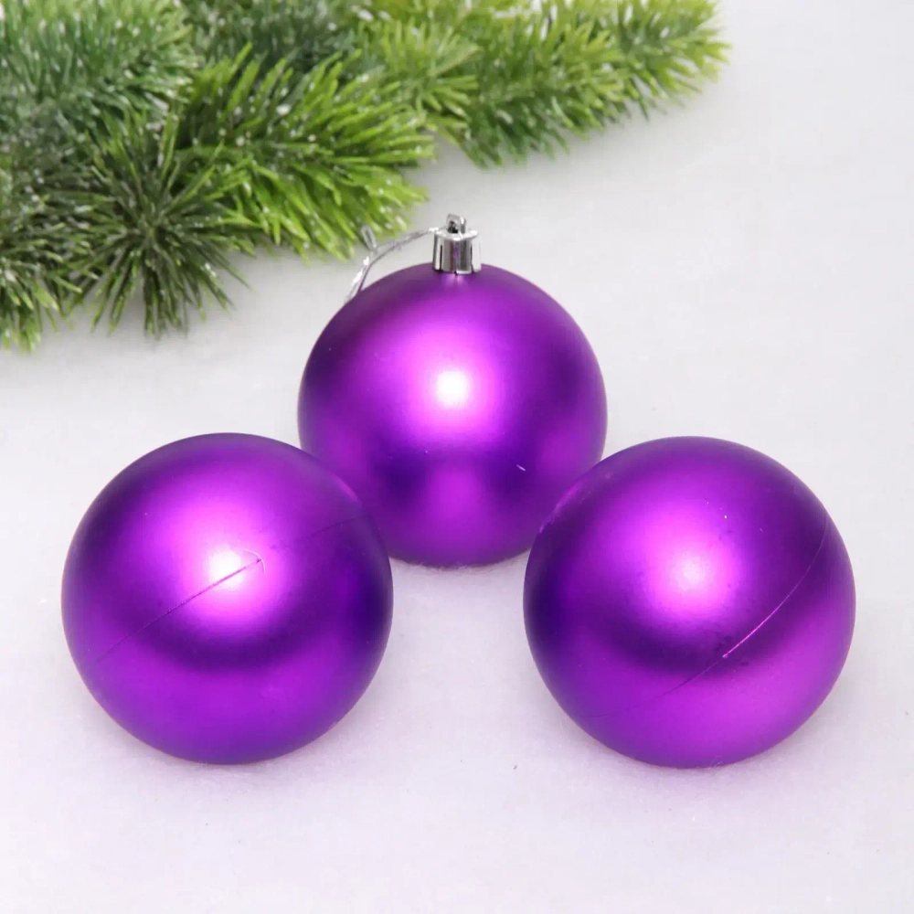 Новогодние шары 8 см (набор 3 шт) «Матовый», фиолетовый