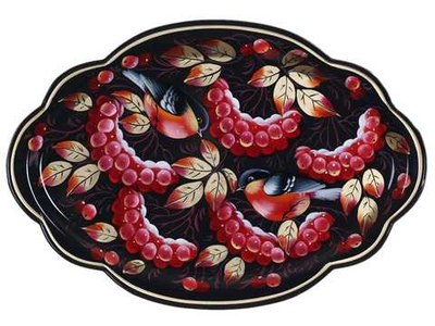 Жостовский поднос декоративный, размер 32х22 см (A11), металлический