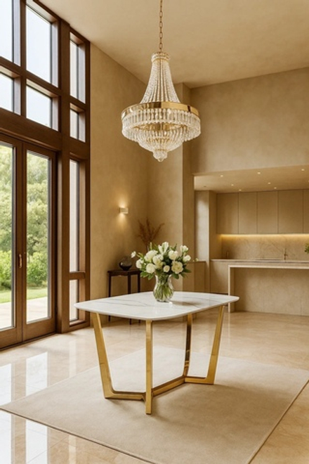 Стол обеденный Ist Casa Ланс, 160х90х75 см, белый мрамор Статуарио, глянцевое золото