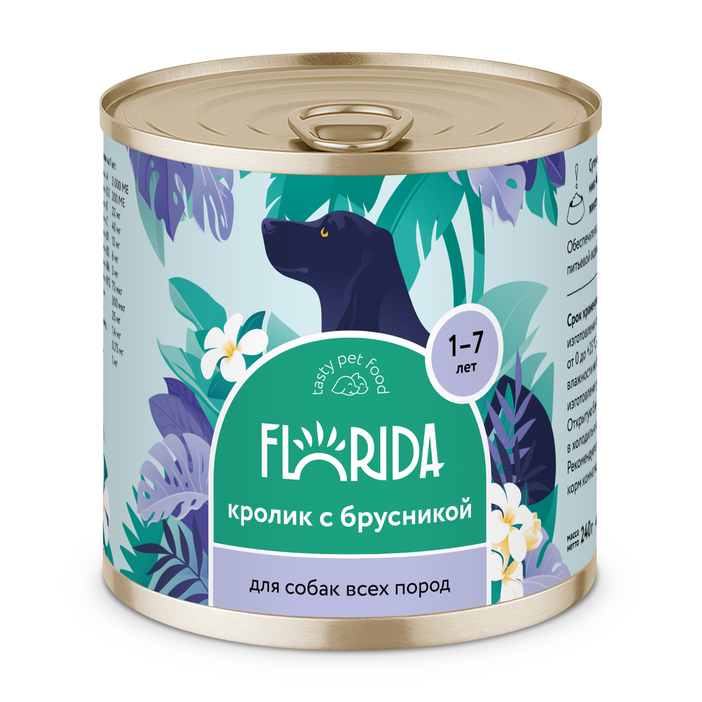 FLORIDA консервы для собак "Кролик с брусникой"  0,24 кг. х 1 шт.