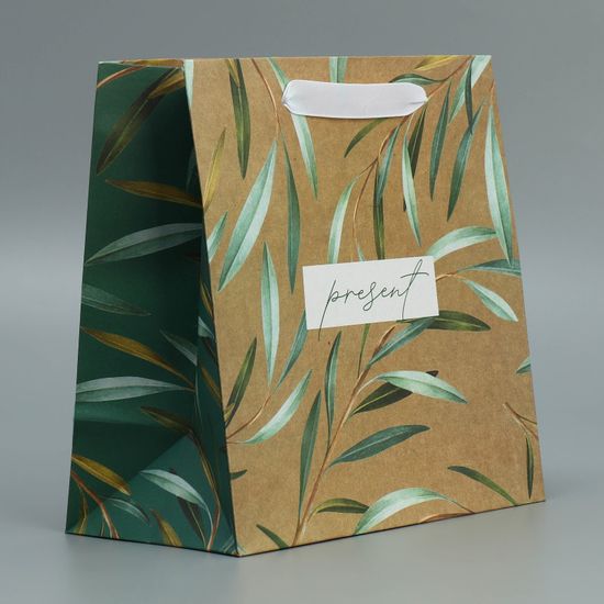 Пакет крафтовый квадратный «Present», 14 × 14 × 9 см