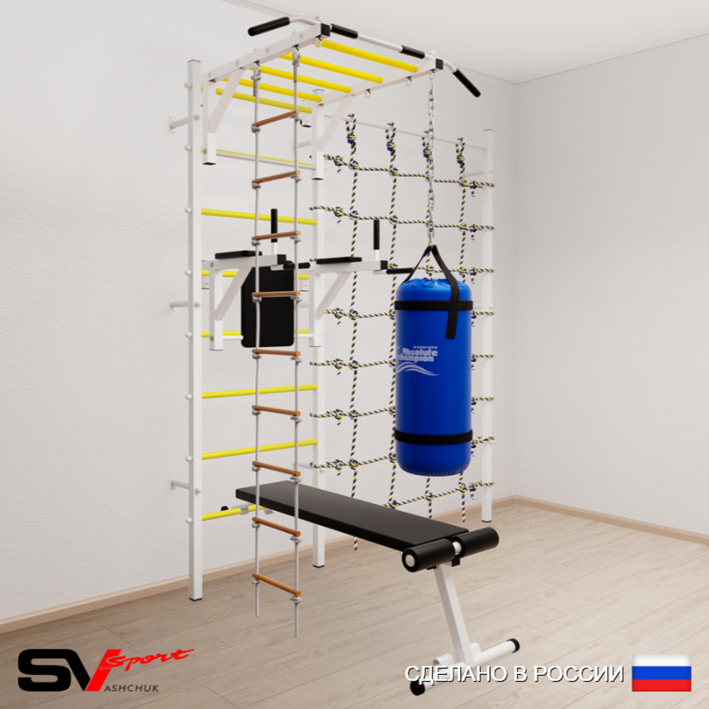 Шведская стенка Sv Sport 55210 (Турник рукоход/Брусья/Скамья/Лестница/Цепь/Мешок 15кг/Канатный лаз)