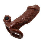 Коричневая насадка с точками, клиторальным стимулятором и подхватом - 13,7 см. (Цвет: коричневый)