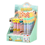 Ручка гелевая, пиши-стирай, автоматическая, Basir, синие чернила, серия "Hello summer", цветной корпус с фигуркой, 36 шт