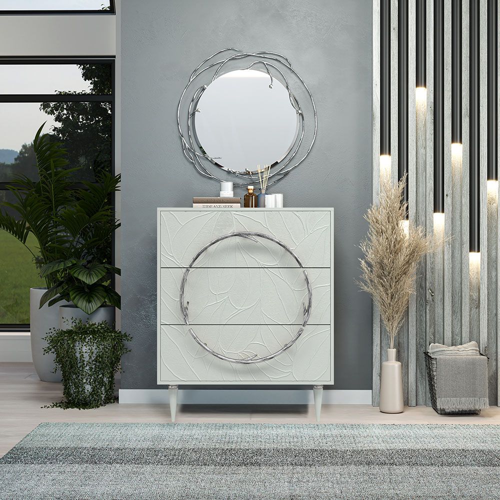 Комод Арт Колор leaves Классик Сильвер с 3 ящиками Серый дым