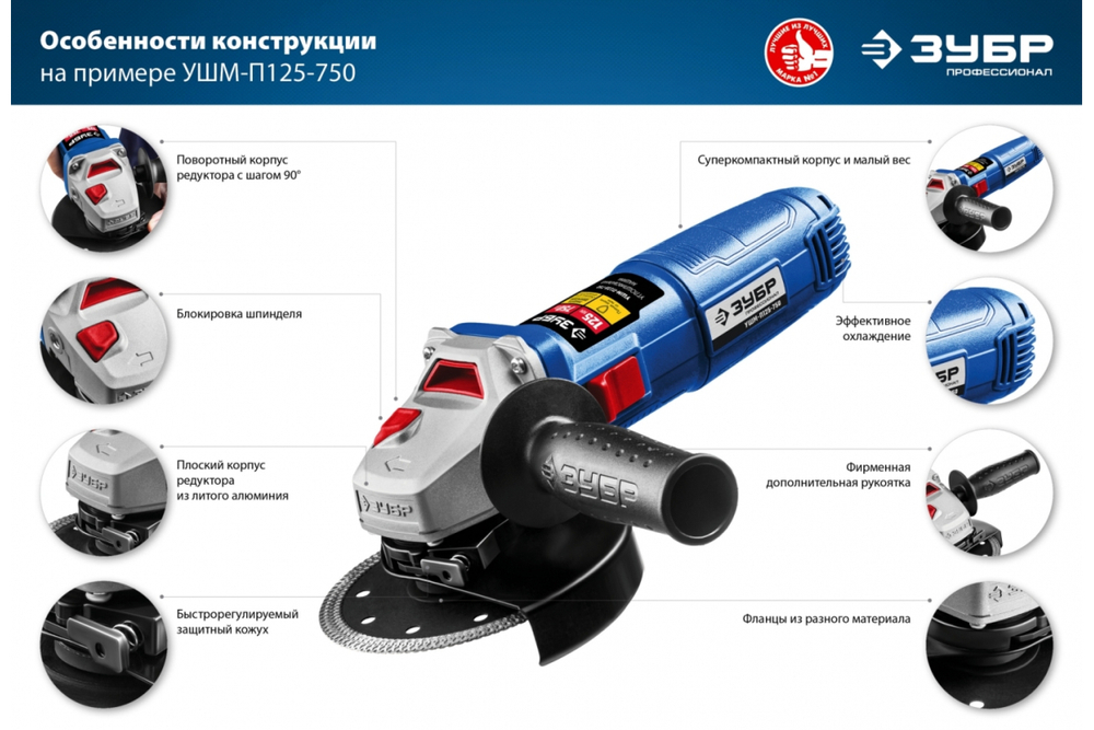 Углошлифовальная машина ЗУБР 115 мм УШМ-П115-750