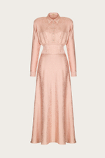 ПЛАТЬЕ ИЗ ПЕРСИКОВОГО ШЕЛКА С ДЕКОРАТИВНЫМ ПОЯСОМ