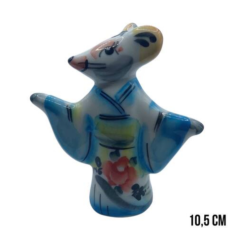 Фигурка Мышка в кимоно цветная гжель