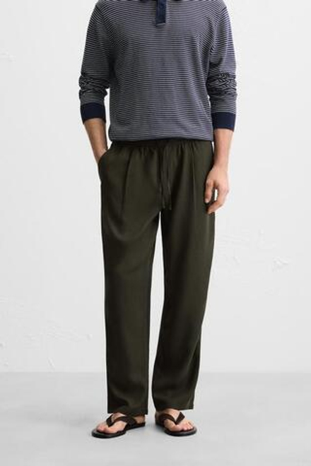 ZARA БРЮКИ RELAXED FIT ИЗ ЛИОЦЕЛЛА, ТЕМНЫЙ ХАКИ