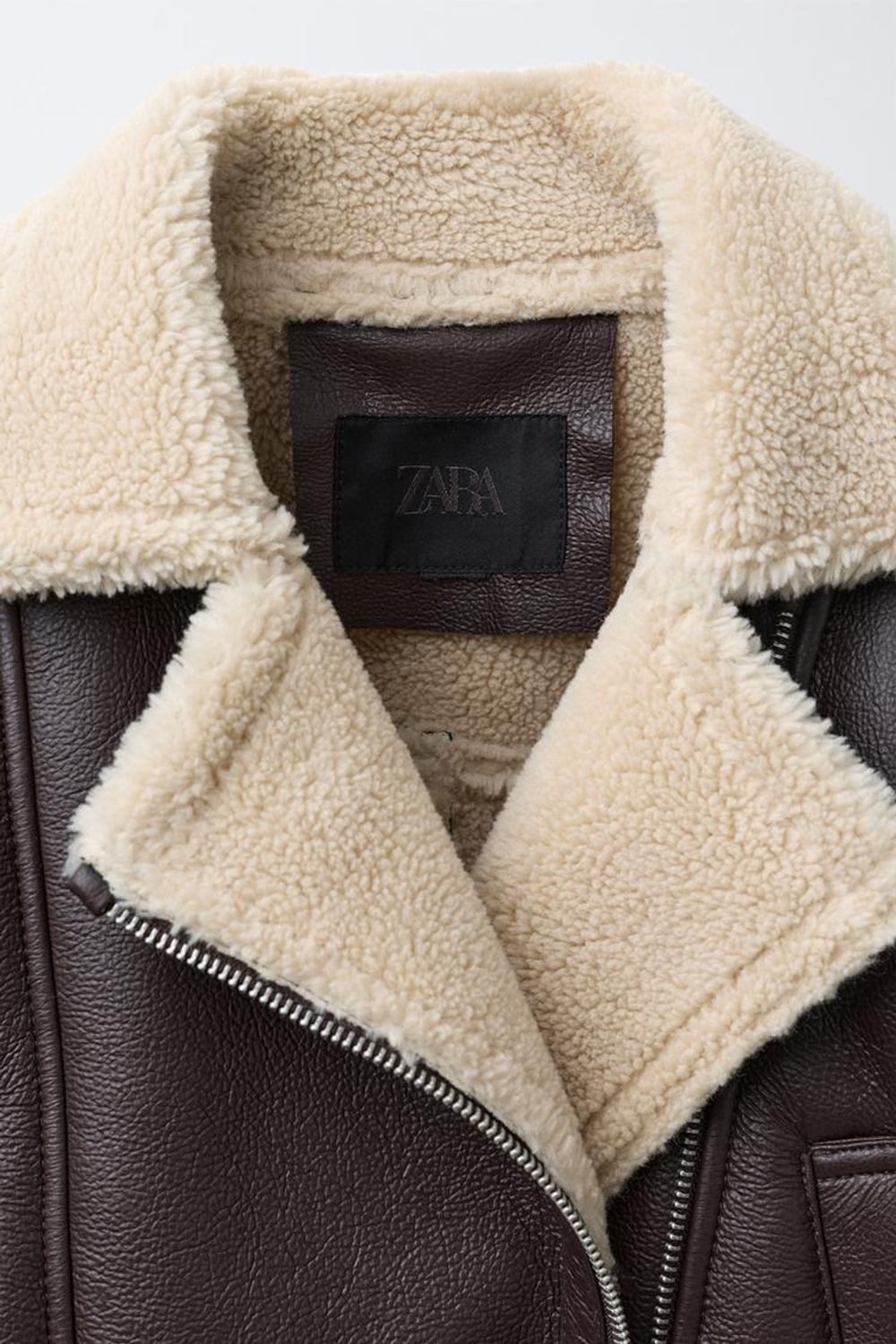 ZARA КУРТКА-ДУБЛЕНКА В БАЙКЕРСКОМ СТИЛЕ, КОРИЧНЕВЫЙ