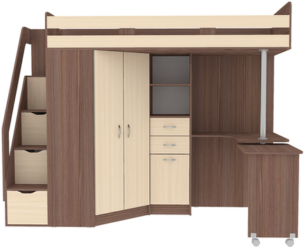 Кровать-чердак КарИВи Мийа Люкс Бодего Темный  Дуб Молочный