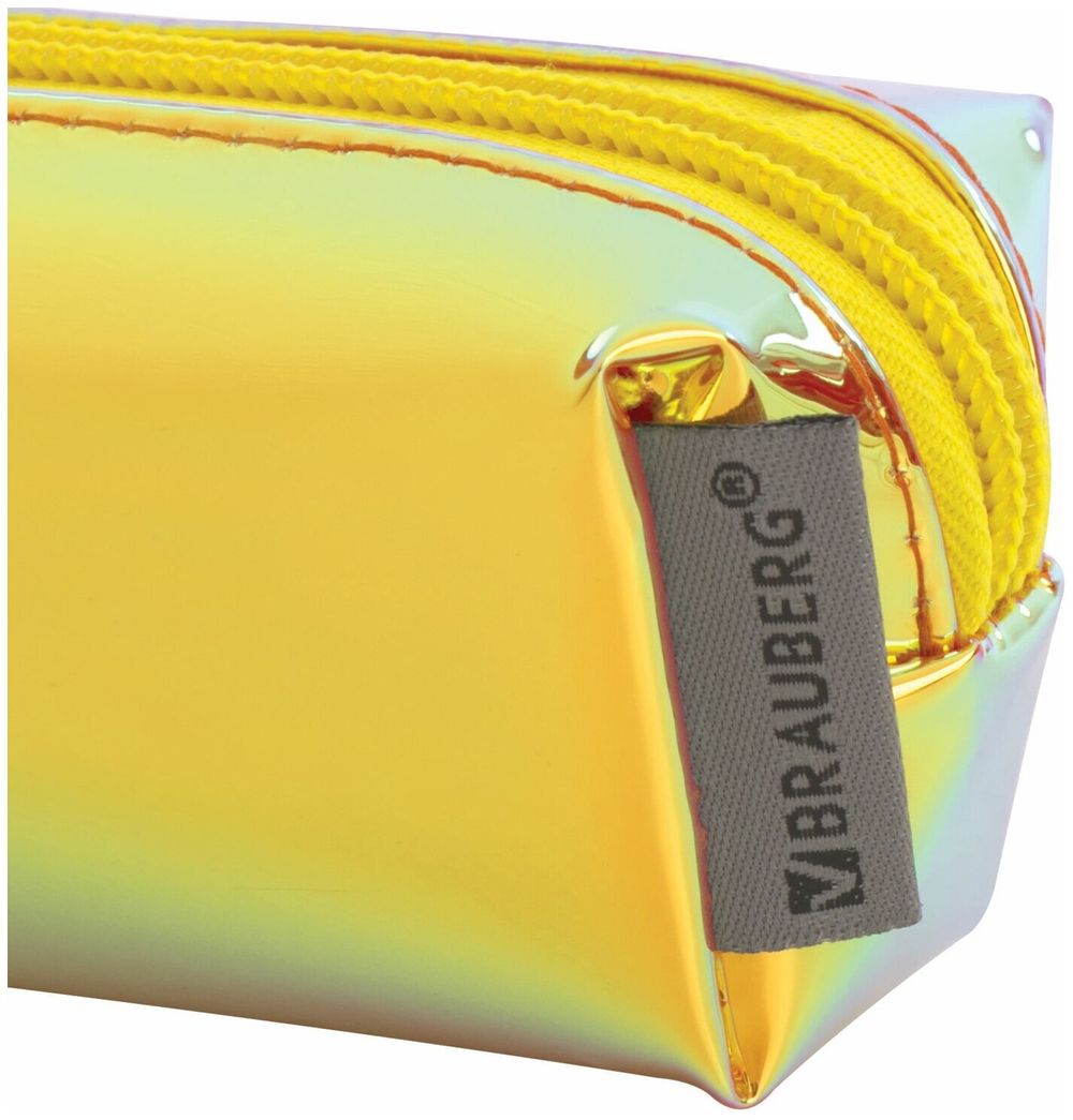 Пенал-косметичка BRAUBERG прямоугольный, зеркальный, мягкий, "Gold", 21х5х5 см, 229249