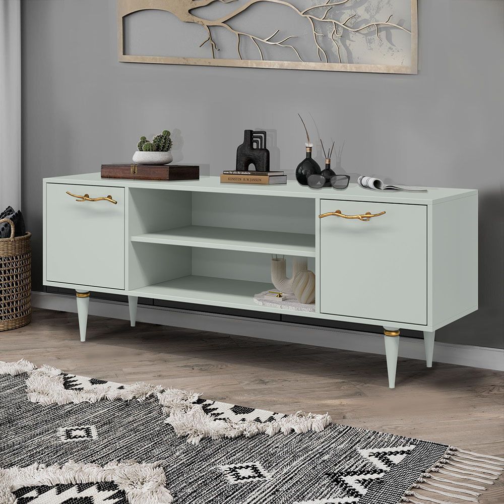 Тумба под ТВ Арт Колор matte 155см Классик Голд Серый дым матовый