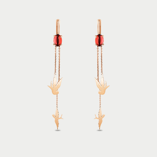 Длинные серьги золотые из розового золота 585 пробы для женщин с гранатом (арт. 02-2-700-0300-010)