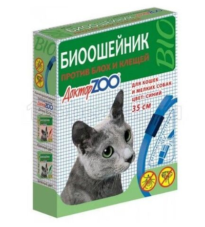 Биоошейник Доктор ZOO для кошек и мелких собак, 35 см, цвет синий