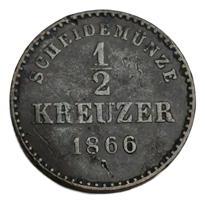 Монета 1/2 крейцера 1866 год Германия (Вюртемберг)