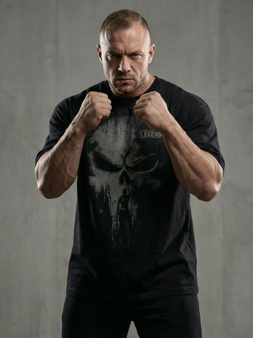 Футболка оверсайз хлопковая черная LEGENDA Череп темно-серый