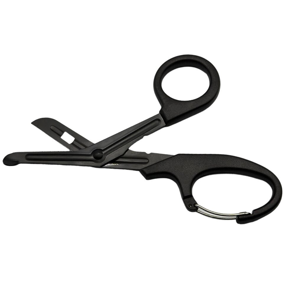 Изогнутые ножницы EDC Gear спасательные с карабином (Черные)
