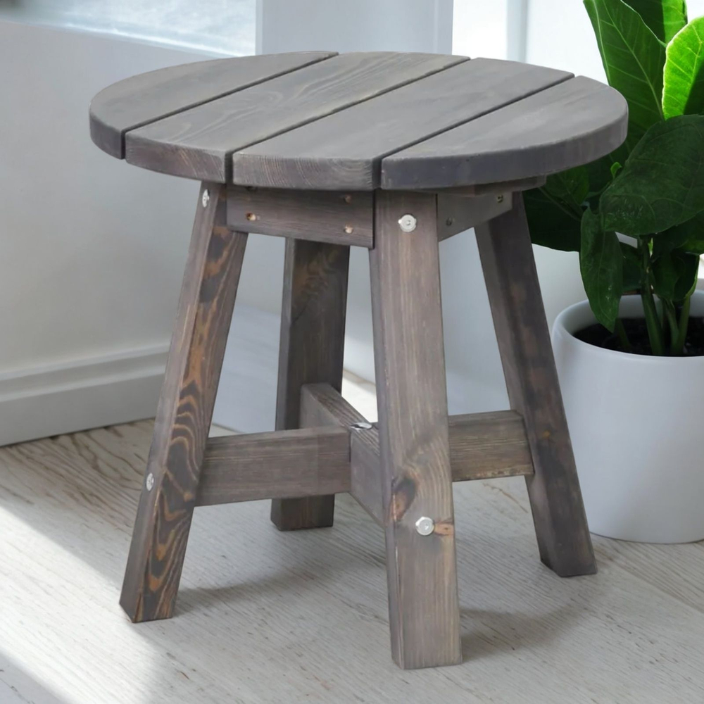 Столик деревянный круглый Осло из сосны для дома и улицы 60х60 см, графит