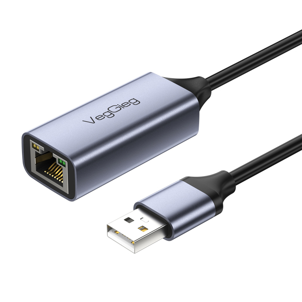 LAN-адаптер USB 2.0 VegGieg | RJ45 100 Мбит/с | Чип RTL-8152B | Без драйверов | Индикатор