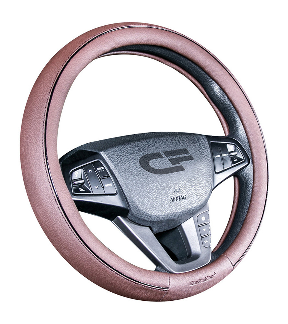 Оплетка на руль круглая CarFashion -М- «TILTAN» 31437 - Экокожа - кофе/шов черный