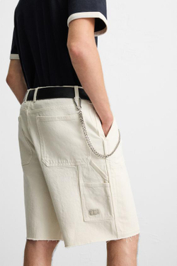 ZARA ШОРТЫ КАРГО, ЖЕЛТОВАТО-БЕЛЫЙ