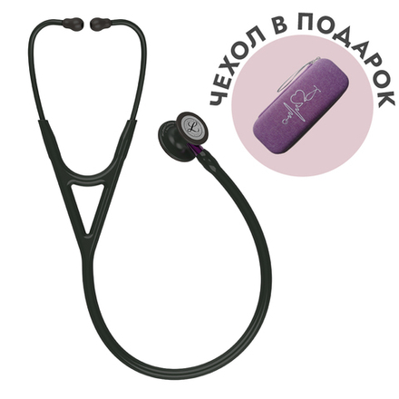 Стетоскоп Littmann Cardiology IV, черный, черная матовая акустическая головка, фиолетовый ствол (6203)