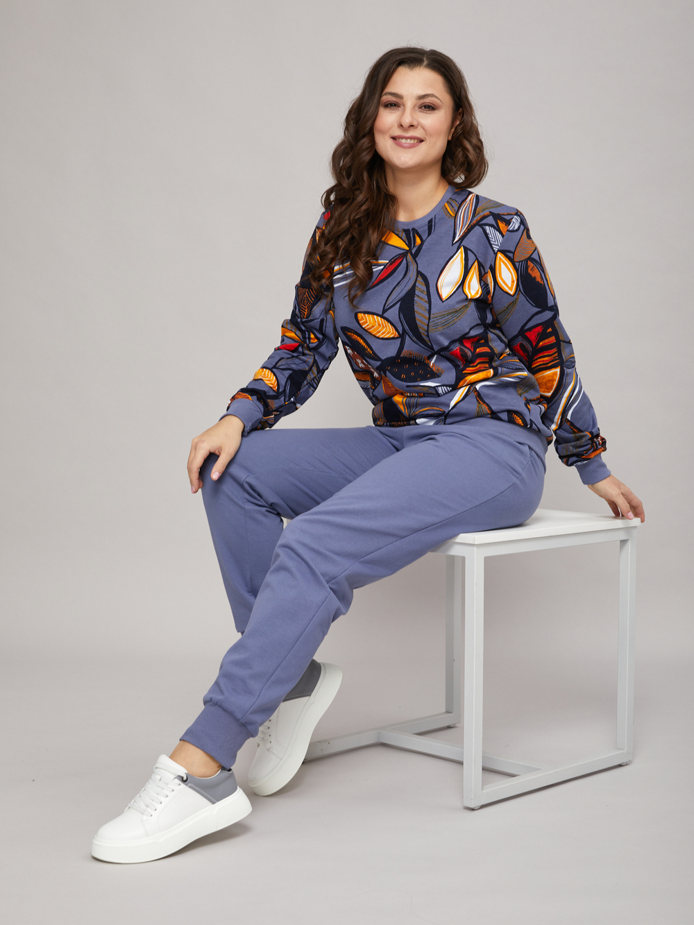 Костюм с брюками КБ-90М/серофиолетовый-осеннийлист