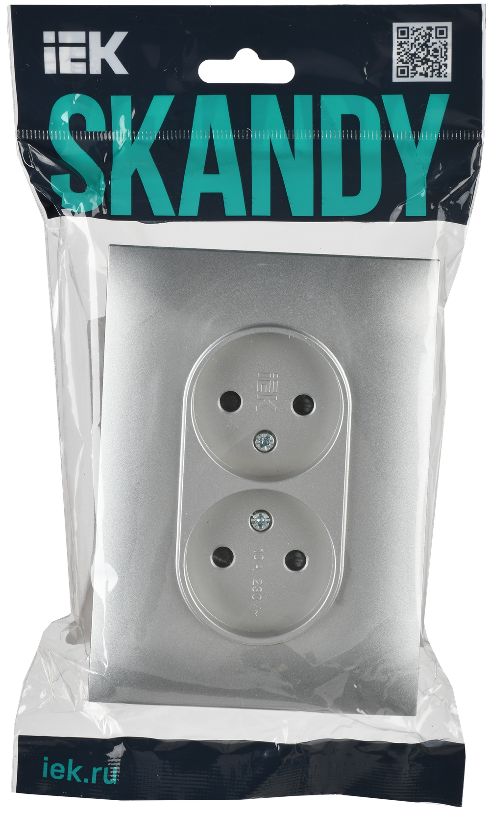 SKANDY Розетка 2-местная без заземления с защитными шторками 10А в сборе SK-R09S серебряный IEK