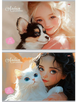 Альбом для рисования А4 32л. "Девочка и зверушка" скрепка, 2 дизайна (Проф-Пресс)