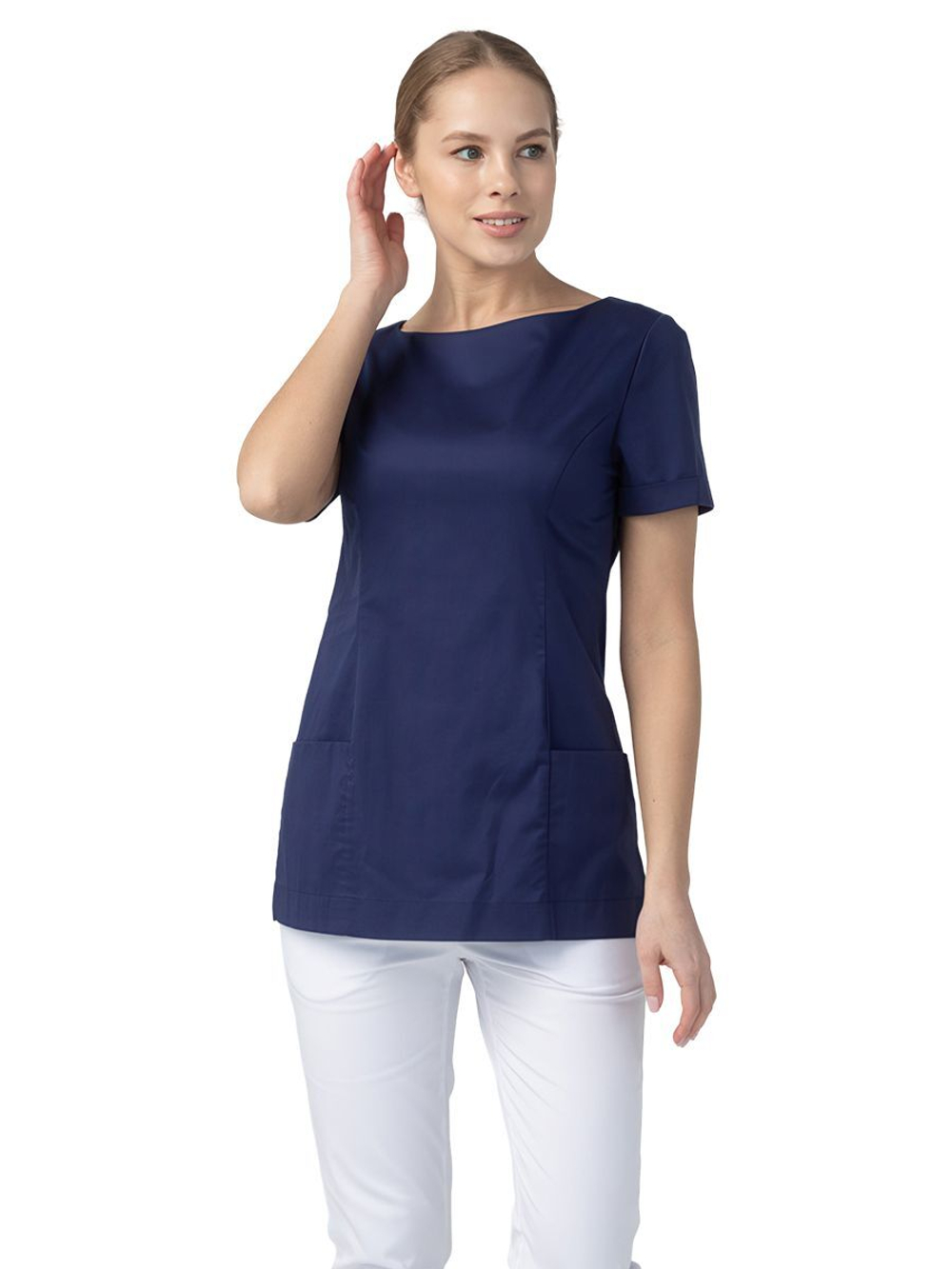 Туника медицинская женская Dr. Nice DRN415 с молнией сзади, короткий рукав, черный, 52