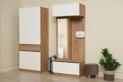 Вешалка с зеркалом Веллум дуб крафт золотой / белый