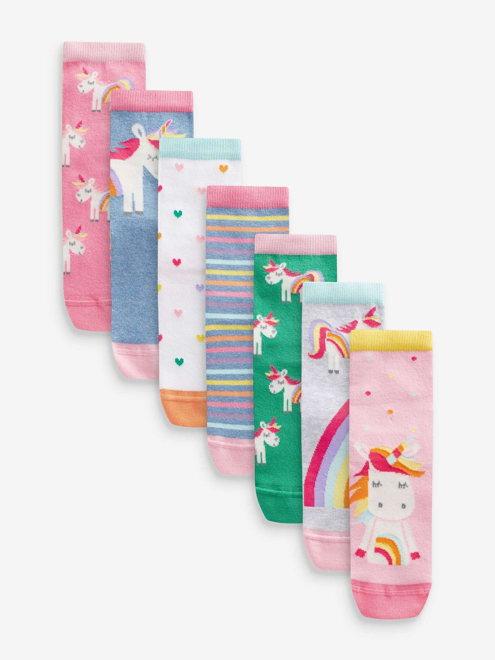 Носки хлопковые для девочки Next Q68-397, 7 шт., Белый, Розовый, Зеленый