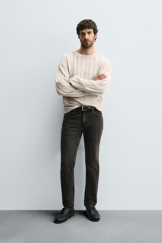 ZARA ДЖИНСЫ SLIM FIT БАЗОВЫЕ, СЕРЫЙ / БЕЖЕВЫЙ