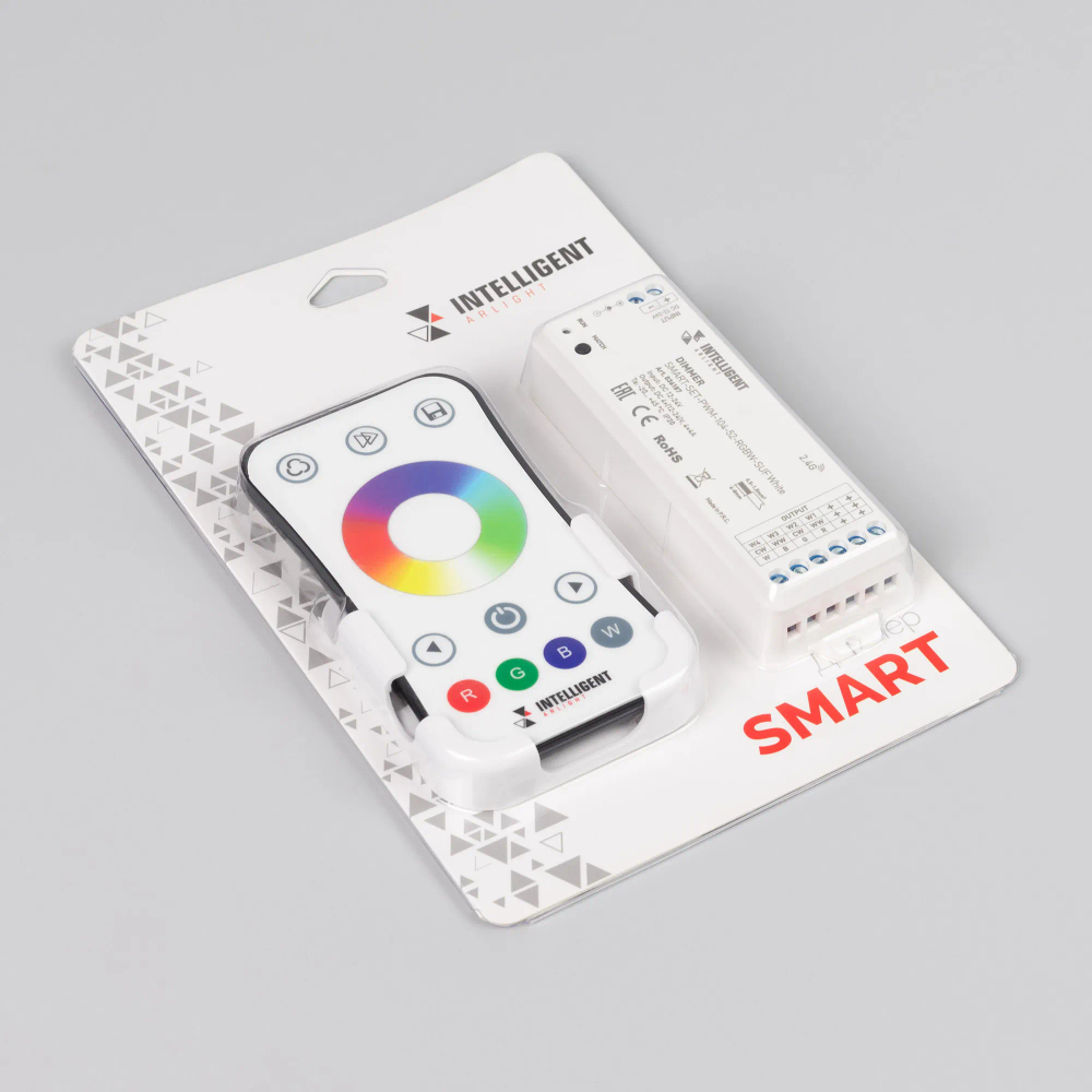 INTELLIGENT ARLIGHT Диммер SMART-SET-PWM-104-52-RGBW-SUF White (12-24V, 4x4A, ПДУ RING 10кн, 2.4G) (IARL, Контроллер) 036187