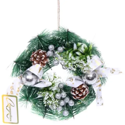 Венок хвойный «Лесное очарование» d-25 см, Серебро