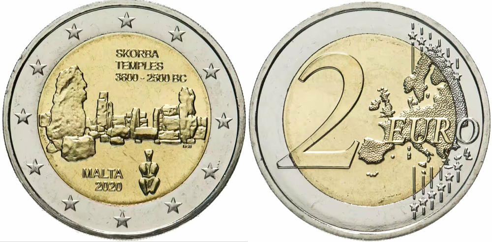 Мальта 2 евро 2020 Доисторические места Мальты - Храмовый комплекс Скорба UNC