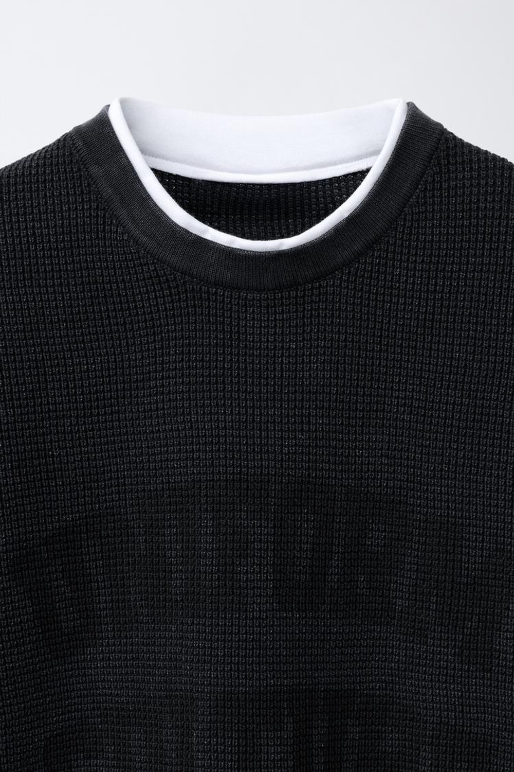 ZARA ФУТБОЛКА С ДВОЙНЫМИ РУКАВАМИ И НАДПИСЬЮ, ЧЕРНЫЙ