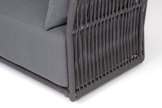 "Лугано" диван 3-местный плетеный из роупа, каркас алюминий темно-серый (RAL7024) муар, роуп темно-серый круглый, ткань темно-серая YB25-0027