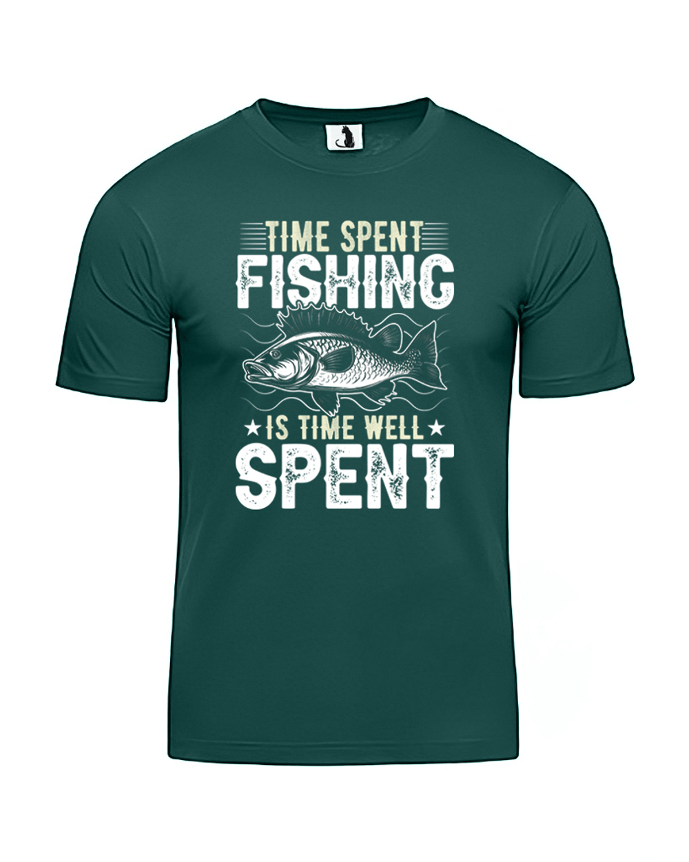 Футболка Time spent fishing прямая темно-зеленая