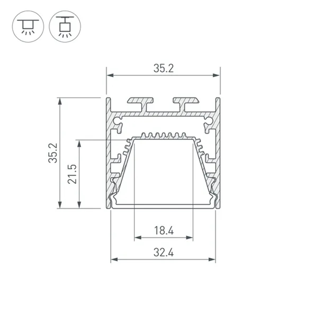 Профиль LINE-3535-TRAY-2000 ANOD (Arlight, Алюминий) 062162