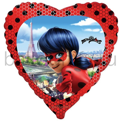 Фольгированная фигура, сердце, Леди Баг в сердце/FM,18"/46СМ