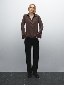 Massimo Dutti Рубашка из струящегося атласа, темно-гранатовый