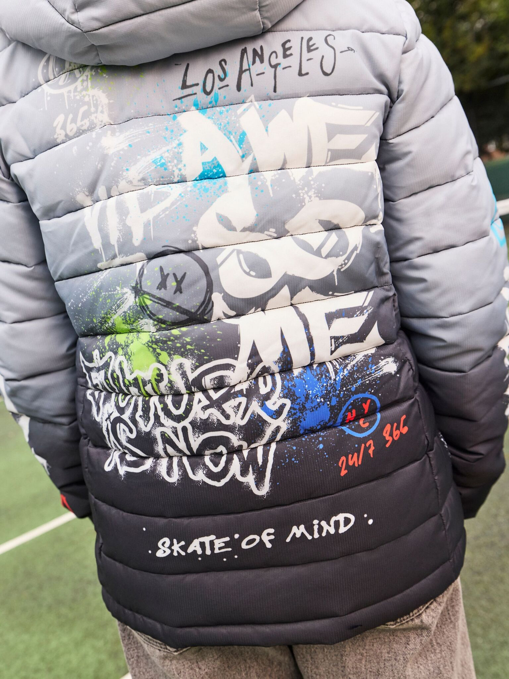 Куртка утепленная с капюшоном для мальчика Next Q61-579, Черный, Белый