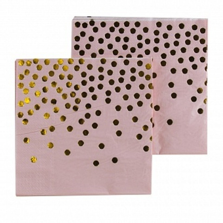 Салфетки Золотое конфетти Розовый/Золото Металлик 33*33 см. 12 шт.