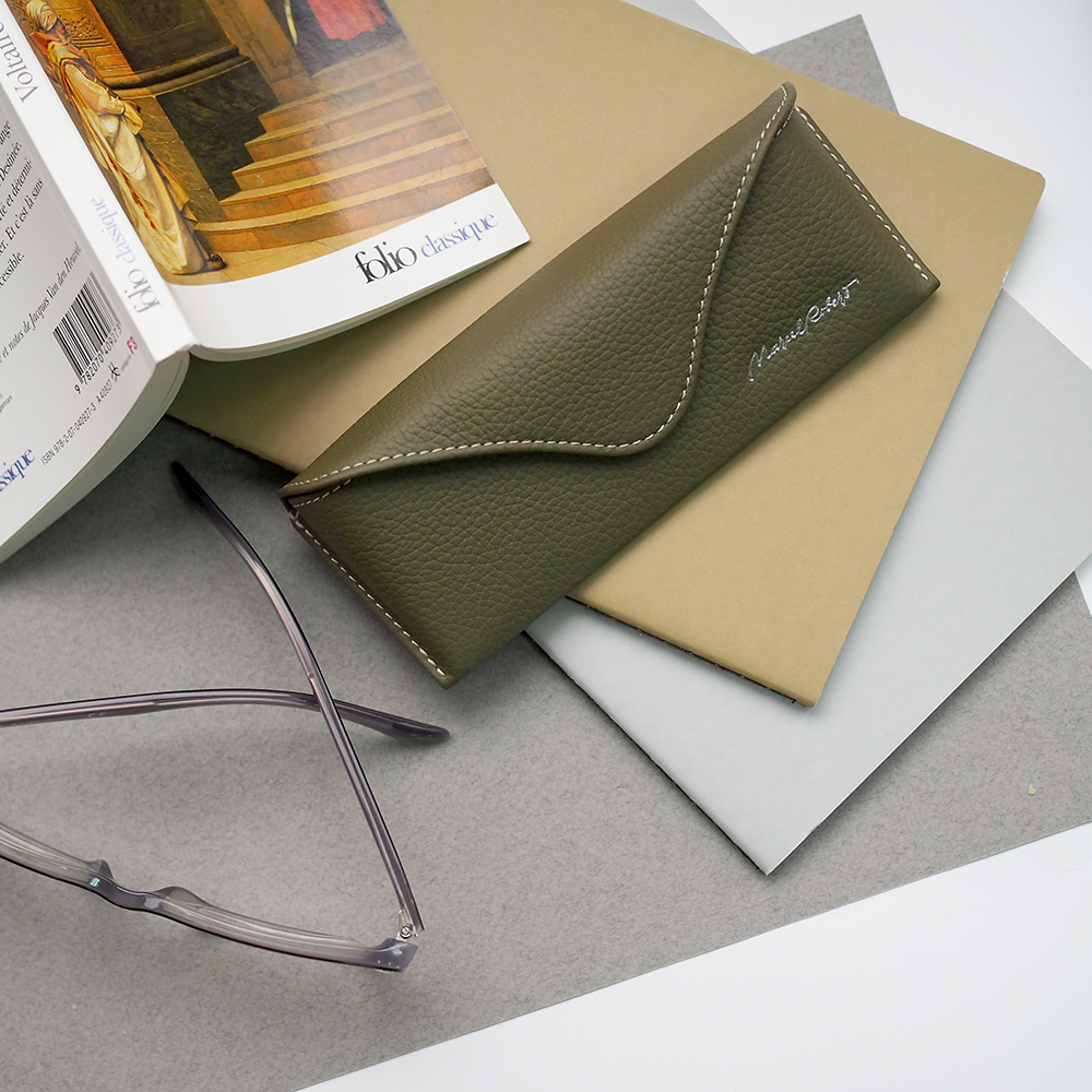 Футляр для очков Vision Easy из натуральной кожи теленка, зеленого цвета